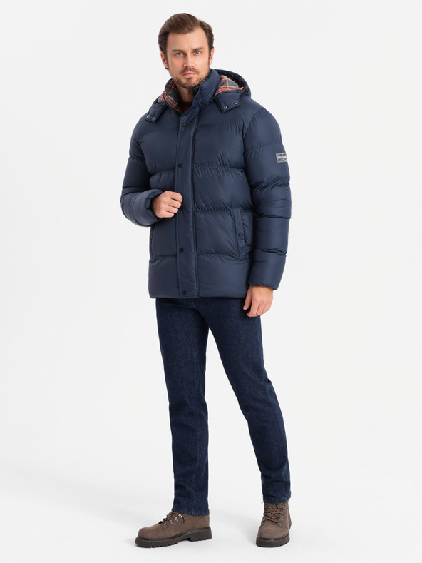 Ombre Clothing Pánska kockovaná podšitá bunda Ombre Clothing