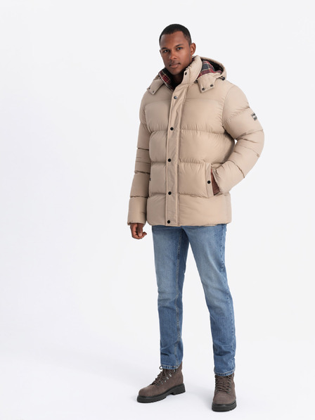 Ombre Clothing Pánska kockovaná podšitá bunda Ombre Clothing