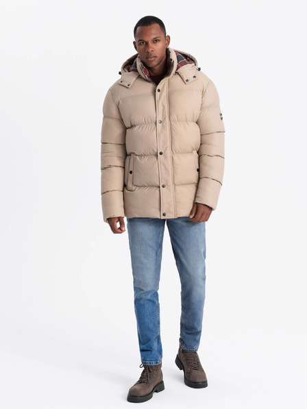Ombre Clothing Pánska kockovaná podšitá bunda Ombre Clothing