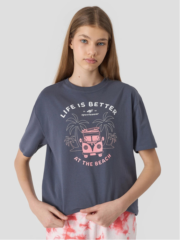 4F Dievčenské tričko oversize s potlačou 4F