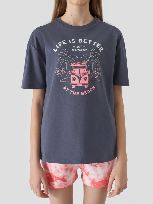 4F Dievčenské tričko oversize s potlačou 4F