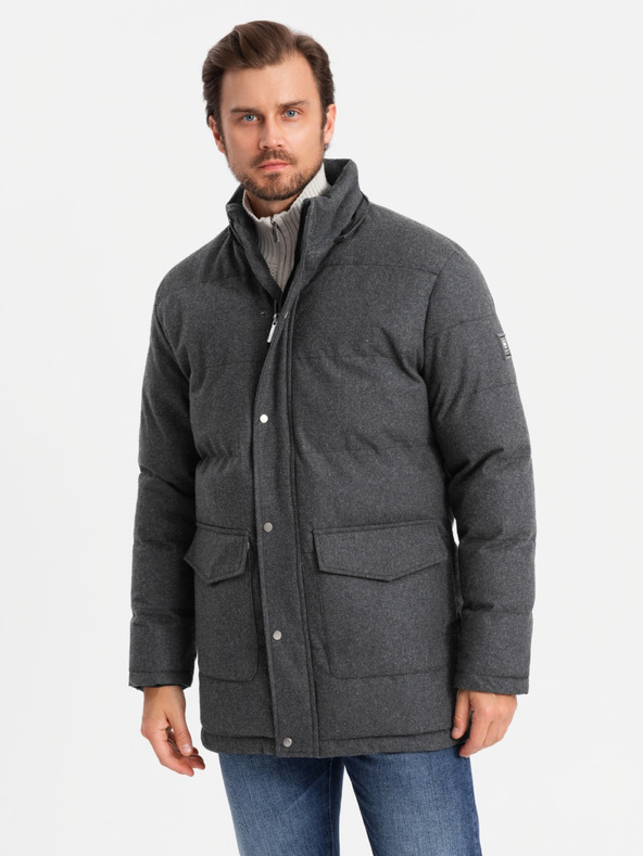 Ombre Clothing Pánska dlhá teplá bunda parka s vlnou Ombre Oblečenie