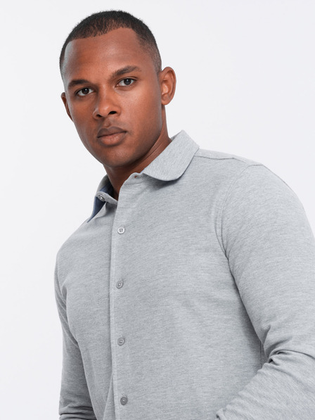 Ombre Clothing Pánska pletená košeľa s úzkymi rukávmi Ombre oblečenie