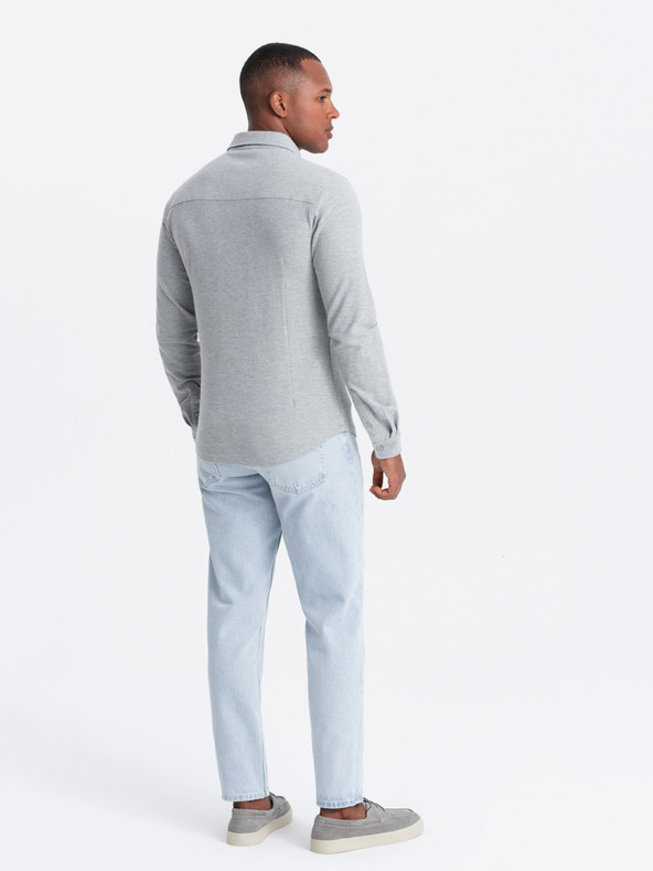 Ombre Clothing Pánska pletená košeľa s úzkymi rukávmi Ombre oblečenie