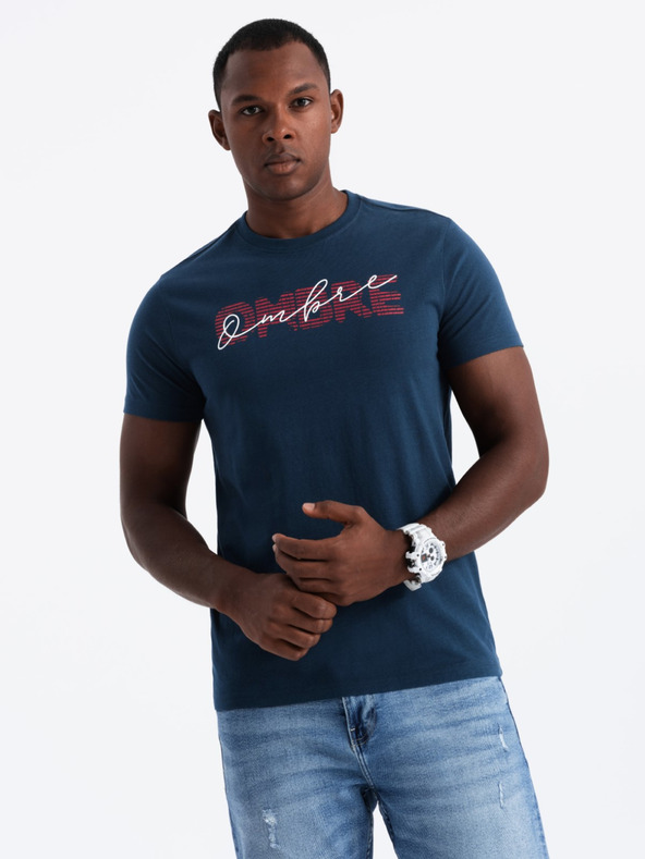 Ombre Clothing Pánske bavlnené tričko s jemnou výšivkou Ombre Oblečenie