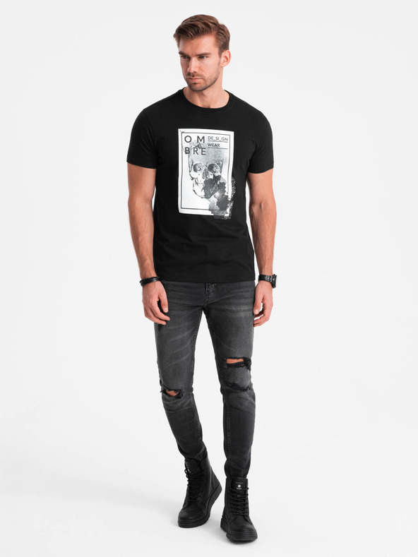 Ombre Clothing Pánske bavlnené tričko s jemnou výšivkou Ombre Oblečenie