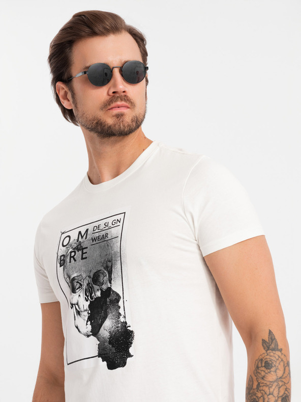 Ombre Clothing Pánske bavlnené tričko s jemnou výšivkou Ombre Oblečenie