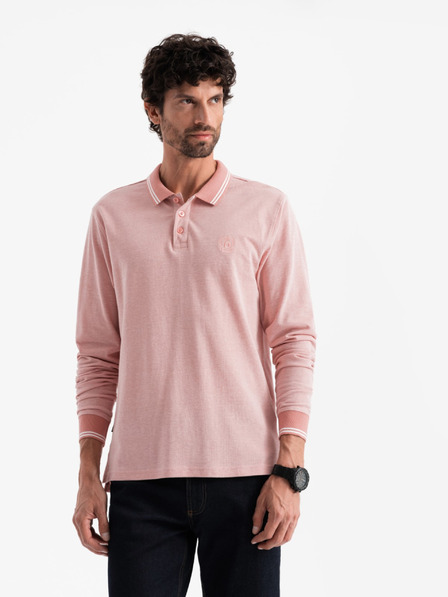 Ombre Clothing Pánske vyšívané polo tričko s dlhým rukávom Ombre Clothing