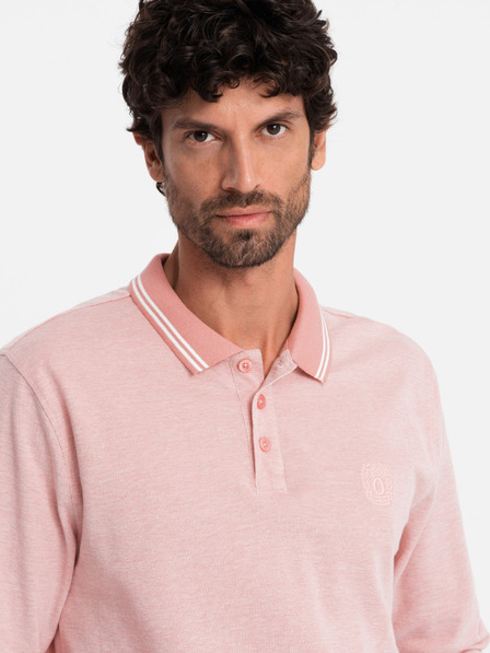 Ombre Clothing Pánske vyšívané polo tričko s dlhým rukávom Ombre Clothing