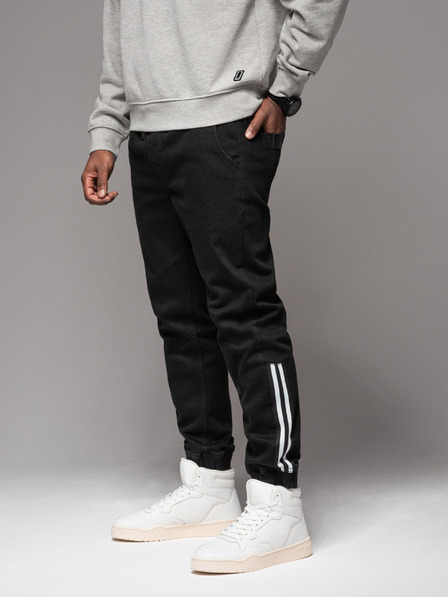 Ombre Clothing Pánske džínsové tepláky s lemovaním - čierne V2 OM-PADJ-0156 Ombre Clothing