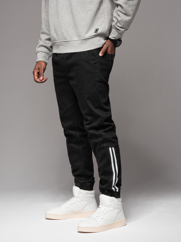 Ombre Clothing Pánske džínsové tepláky s lemovaním - čierne V2 OM-PADJ-0156 Ombre Clothing