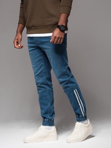 Ombre Clothing Pánske džínsové tepláky s lemovaním - modré V3 OM-PADJ-0156 Ombre Clothing