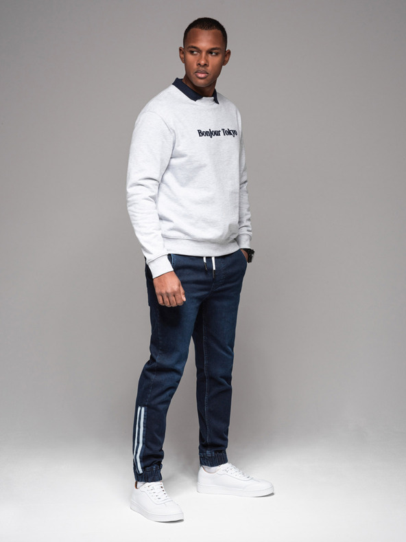 Ombre Clothing Pánske džínsové tepláky s lemovaním - tmavomodré V4 OM-PADJ-0156 Ombre Clothing