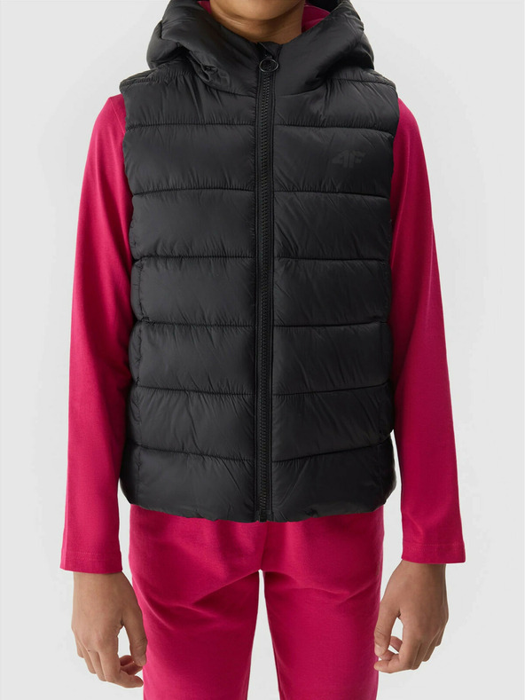 4F Dievčenská páperová vesta s výplňou zo syntetického peria 4F - čierna