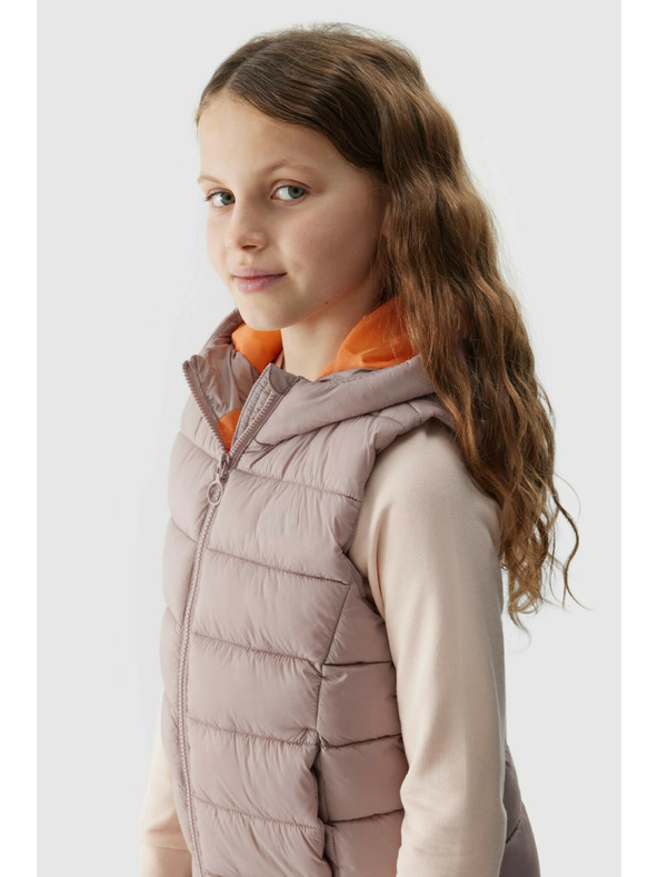 4F Dievčenská páperová vesta s výplňou zo syntetického peria 4F - béžová