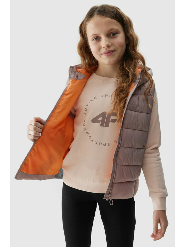 4F Dievčenská páperová vesta s výplňou zo syntetického peria 4F - béžová