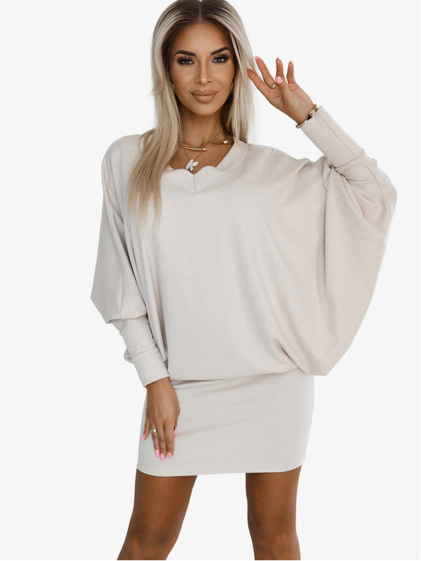 numoco Netopierie šaty s výstrihom - béžové Numoco