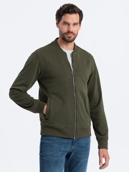 Ombre Clothing Pánska bavlnená bomber mikina na zips khaki Oblečenie Ombre