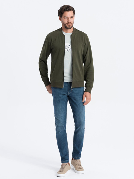 Ombre Clothing Pánska bavlnená bomber mikina na zips khaki Oblečenie Ombre