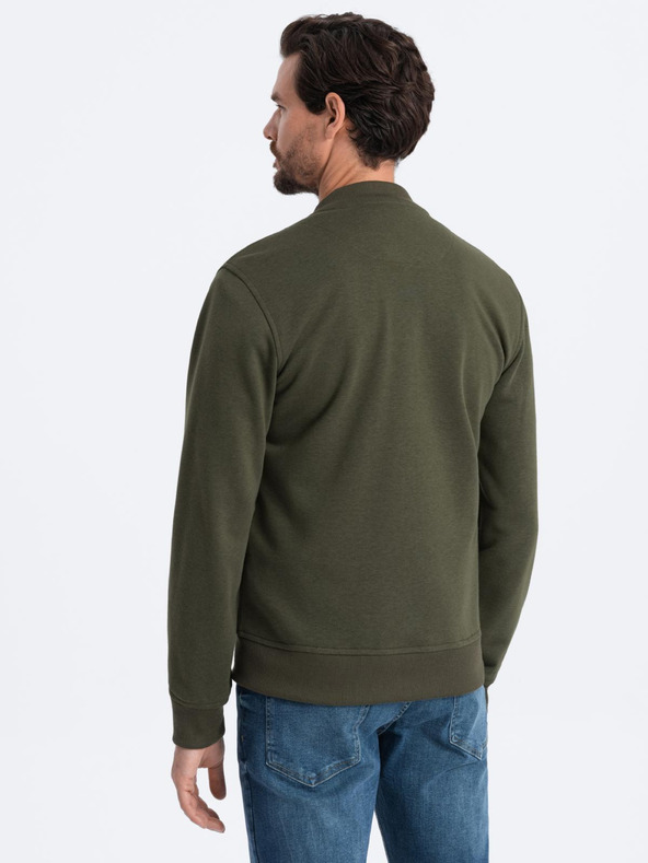 Ombre Clothing Pánska bavlnená bomber mikina na zips khaki Oblečenie Ombre