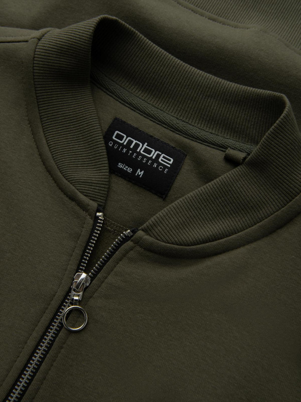 Ombre Clothing Pánska bavlnená bomber mikina na zips khaki Oblečenie Ombre