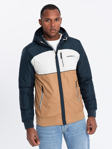 Ombre Clothing Pánska ľahká farebná športová bunda s fleecom hnedá Ombre Clothing