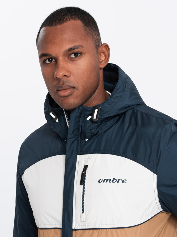 Ombre Clothing Pánska ľahká farebná športová bunda s fleecom hnedá Ombre Clothing