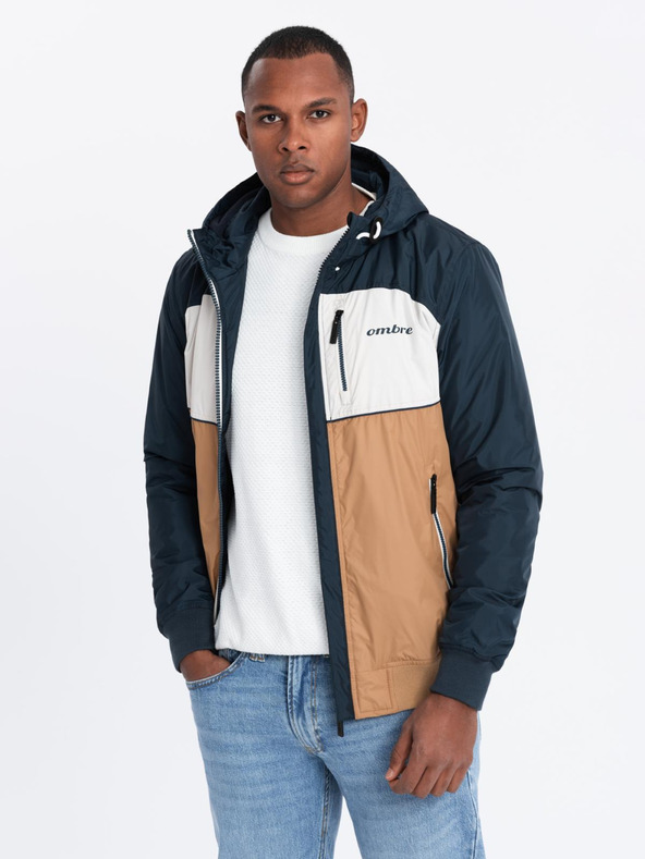 Ombre Clothing Pánska ľahká farebná športová bunda s fleecom hnedá Ombre Clothing