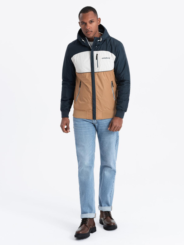 Ombre Clothing Pánska ľahká farebná športová bunda s fleecom hnedá Ombre Clothing