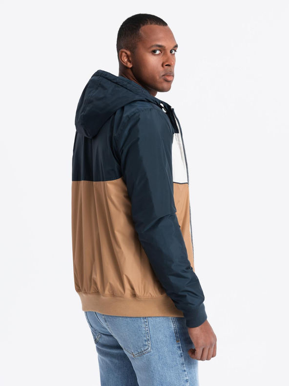 Ombre Clothing Pánska ľahká farebná športová bunda s fleecom hnedá Ombre Clothing