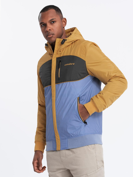 Ombre Clothing Pánska ľahká farebná športová bunda s fleecom modrá Ombre Oblečenie