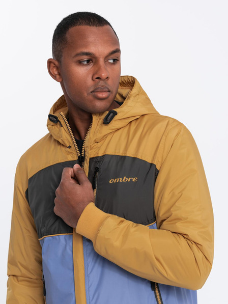 Ombre Clothing Pánska ľahká farebná športová bunda s fleecom modrá Ombre Oblečenie