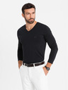 Ombre Clothing Pánske tričko SLIM FIT s výstrihom do V s elastanom a potlačou čierna Ombre Clothing