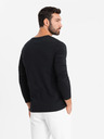 Ombre Clothing Pánske tričko SLIM FIT s výstrihom do V s elastanom a potlačou čierna Ombre Clothing