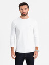 Ombre Clothing Pánske tričko SLIM FIT s dlhým rukávom, elastanom a potlačou biele Ombre Oblečenie
