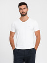 Ombre Clothing Pánske tričko SLIM FIT s výstrihom do V s elastanom a potlačou biele Ombre Oblečenie