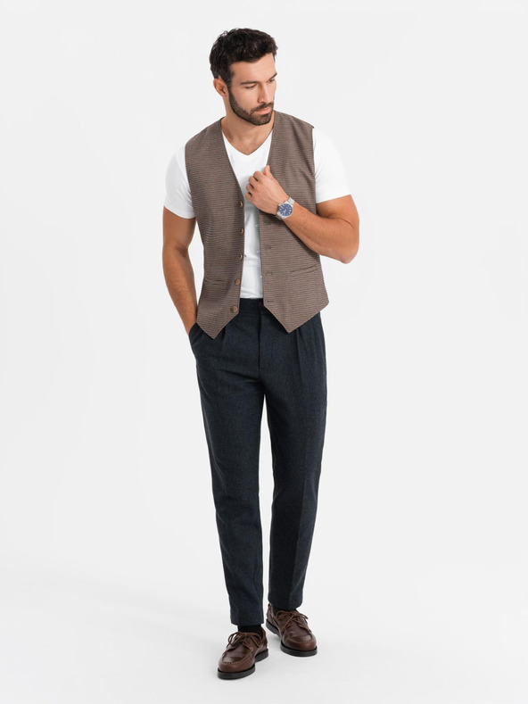 Ombre Clothing Pánske tričko SLIM FIT s výstrihom do V s elastanom a potlačou biele Ombre Oblečenie