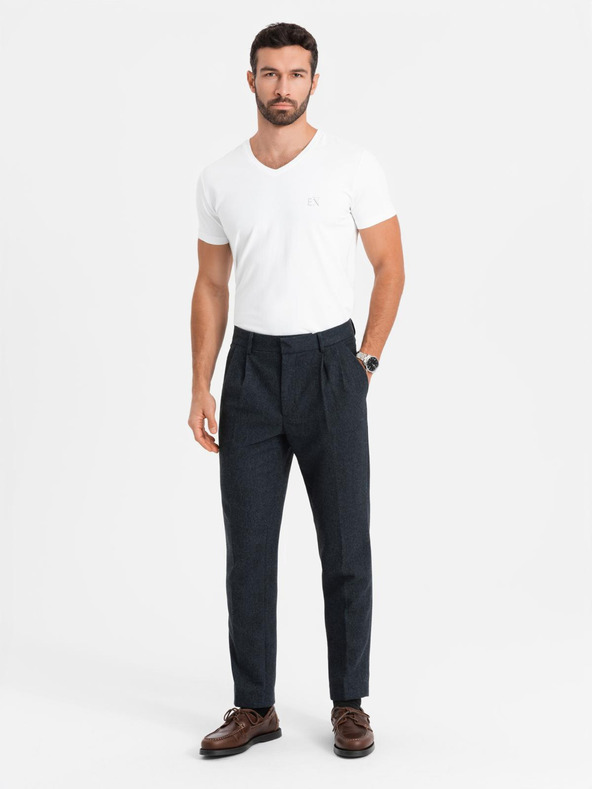 Ombre Clothing Pánske tričko SLIM FIT s výstrihom do V s elastanom a potlačou biele Ombre Oblečenie