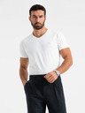 Ombre Clothing Pánske tričko SLIM FIT s výstrihom do V s elastanom a potlačou biele Ombre Oblečenie