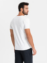 Ombre Clothing Pánske tričko SLIM FIT s výstrihom do V s elastanom a potlačou biele Ombre Oblečenie