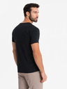 Ombre Clothing Pánske tričko SLIM FIT s výstrihom do V s elastanom a potlačou čierna Ombre Oblečenie