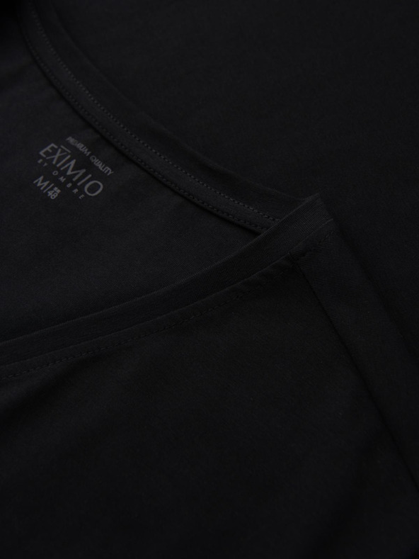 Ombre Clothing Pánske tričko SLIM FIT s výstrihom do V s elastanom a potlačou čierna Ombre Oblečenie