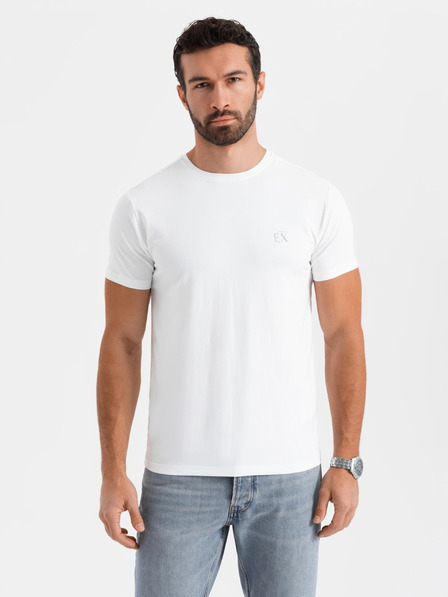 Ombre Clothing Pánske tričko SLIM FIT s elastanom a potlačou white Ombre Oblečenie