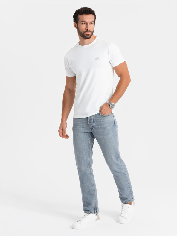 Ombre Clothing Pánske tričko SLIM FIT s elastanom a potlačou white Ombre Oblečenie