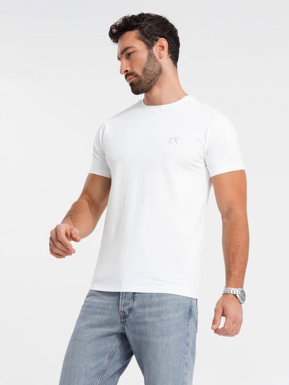 Ombre Clothing Pánske tričko SLIM FIT s elastanom a potlačou white Ombre Oblečenie