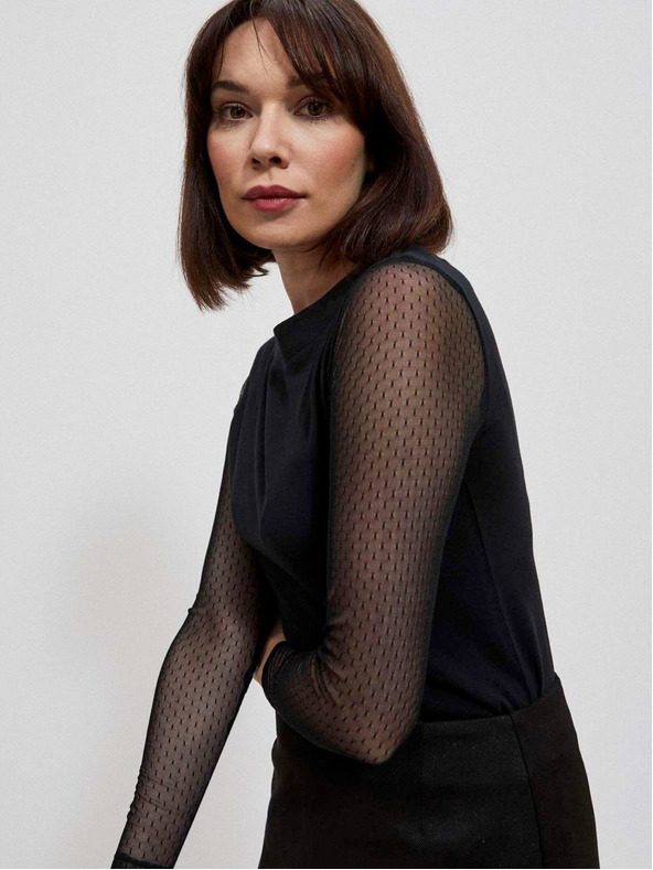 Moodo Čierna dámska blúzka s priehľadnými rukávmi Moodo