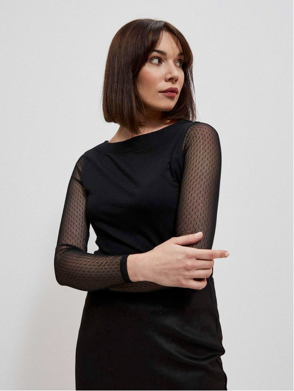 Moodo Čierna dámska blúzka s priehľadnými rukávmi Moodo