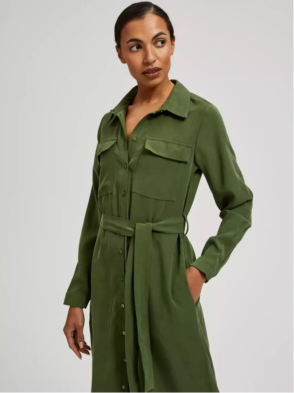 Moodo Khaki košeľové šaty s dlhými rukávmi Moodo