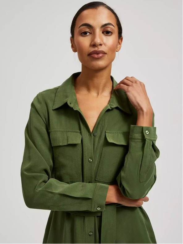 Moodo Khaki košeľové šaty s dlhými rukávmi Moodo