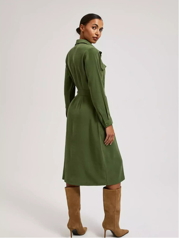 Moodo Khaki košeľové šaty s dlhými rukávmi Moodo